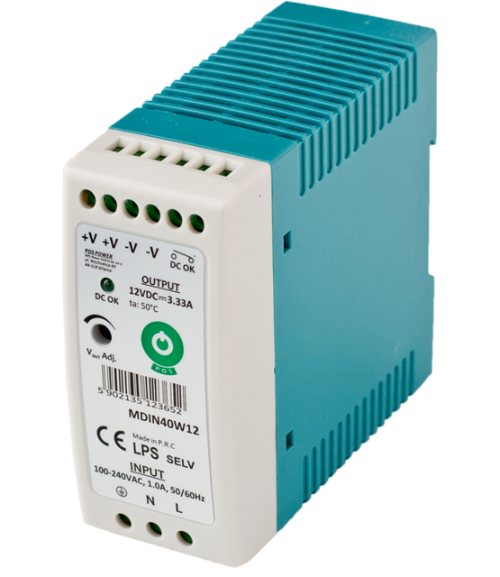 DIN Rail LED voeding 40 watt 12 volt 3,33 Ampère - IP20 - MDIN40W12
