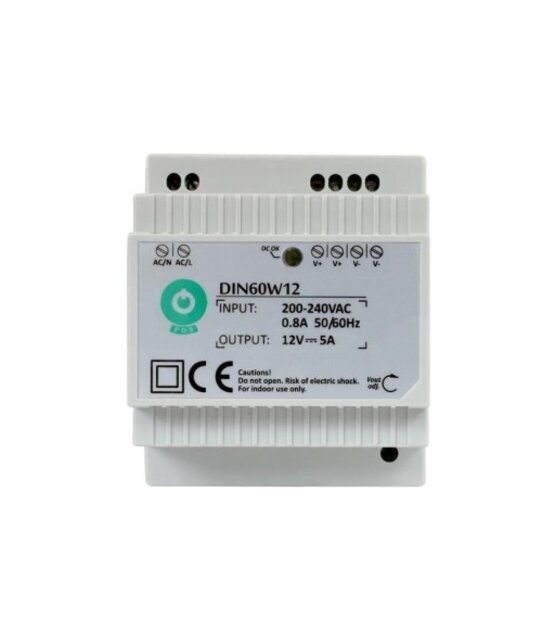 Din Rail LED Voeding 60 watt 12 volt 5 Ampère - IP20 - DIN60W12