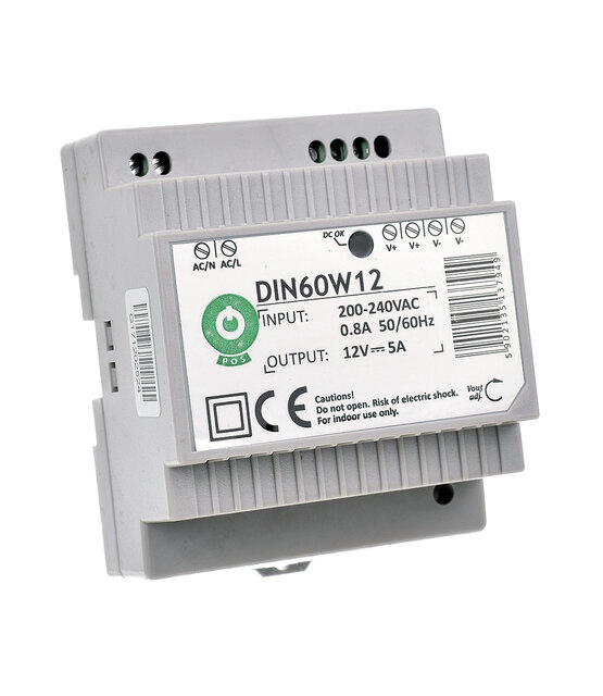 Din Rail LED Voeding 60 watt 12 volt 5 Ampère - IP20 - DIN60W12