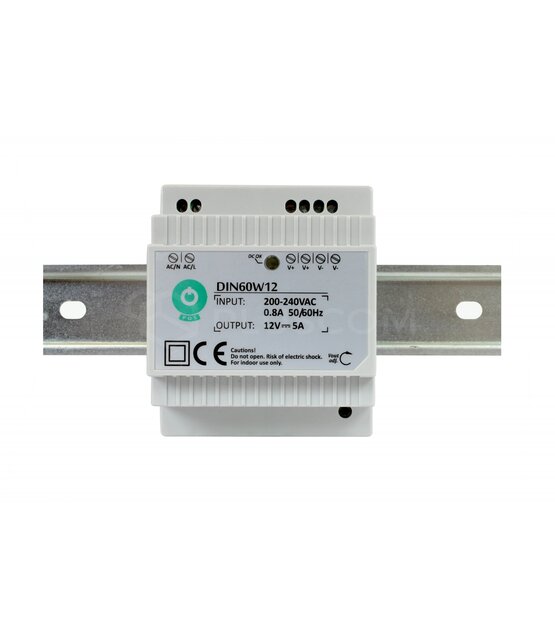 Din Rail LED Voeding 60 watt 12 volt 5 Ampère - IP20 - DIN60W12