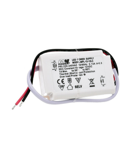 LED voeding 12 watt 12 volt 1 Ampère - IP20