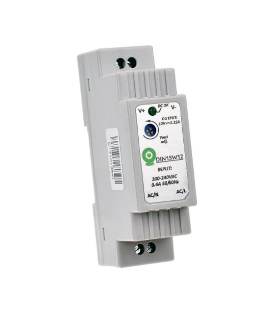 DIN Rail LED voeding 15 watt 12 volt 1,25 Ampère - IP20 - MDIN15W12