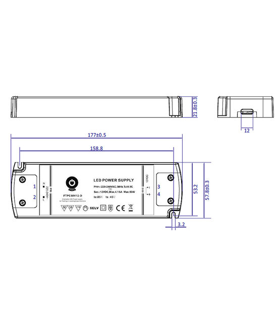 Compacte LED voeding 50 watt 24 volt 2.08 Ampère - IP20 - FTPC50V24-C2 (NIET DIMBAAR)