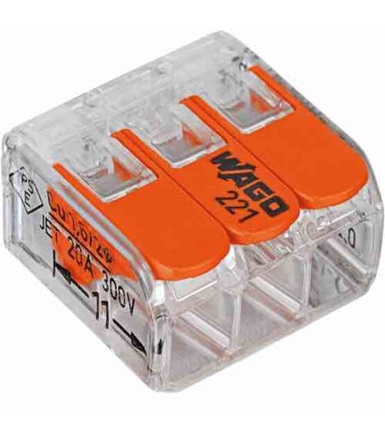 WAGO 221-413 Lasklem voor 3 kabes - 3 draads - kabel splitter - WAGO