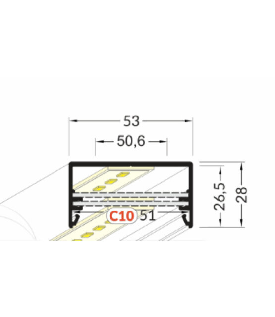 LED XXL profiel 2 meter met afdekking 53 mm x 28 mm - XL50ALU