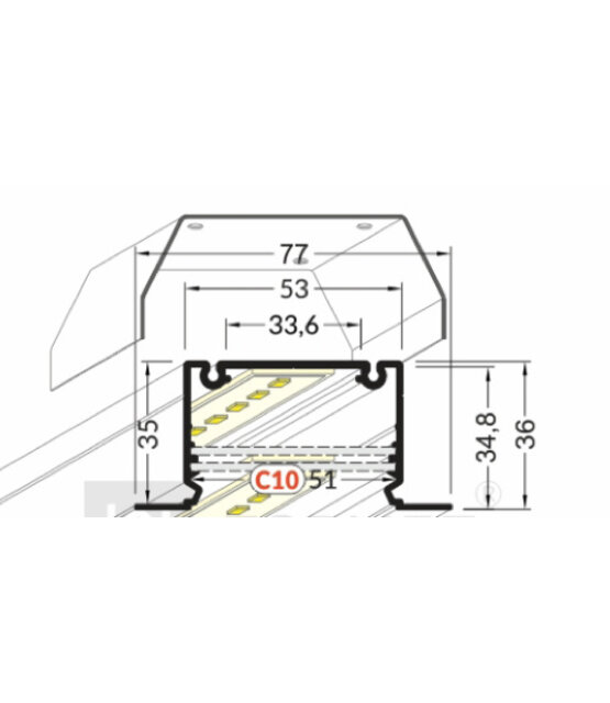 LED XXL inbouw profiel 2 meter met afdekking 77 mm x 36 mm - XL70WIT