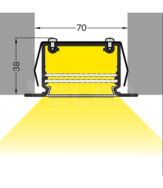 LED XXL inbouw profiel 2 meter met afdekking 77 mm x 36 mm - XL70WIT