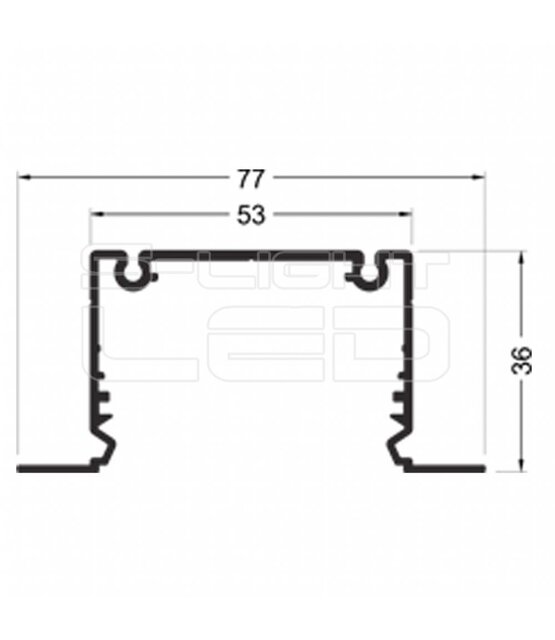LED XXL inbouw profiel 2 meter met afdekking 77 mm x 36 mm - XL70ZWART