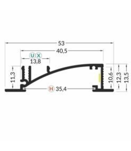 Wit LED inbouw profiel 4 meter 53 mm x 13,5 mm F8WIT