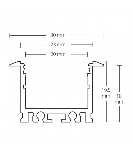 Inbouw LED profiel profiel 2 meter met vlakke afdekking 30 mm x 23 mm - XLinbouw08ALU