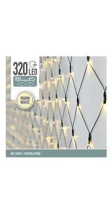Kerstverlichting netvorm 320 LED warm wit 3 meter - groene kabel