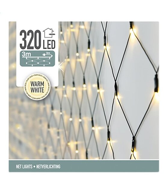 Kerstverlichting netvorm 320 LED warm wit 3 meter - groene kabel
