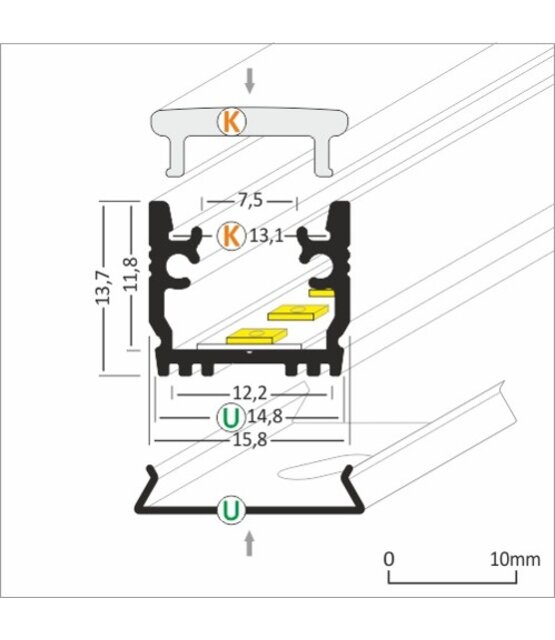 LED strip garage profiel 2 meter met afdekking 15,8 mm x 13,70 mm - Garage12