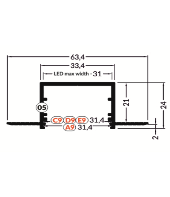 Trimless LED stucprofiel 2 meter inclusief klikafdekking 33,4 mm x 21 mm - XL30TrimlessALU