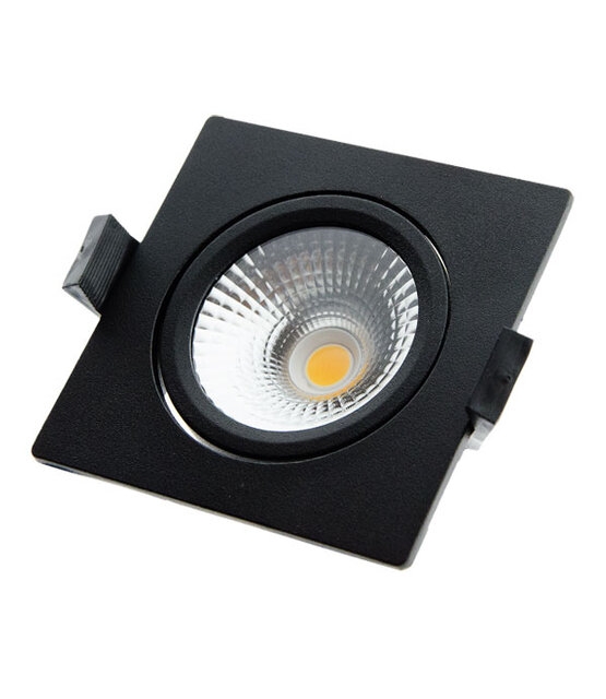 Vierkante LED inbouwspot ZWART- kantelbaar - 5W 2700k extra warm wit - Gatmaat 75mm - IP54