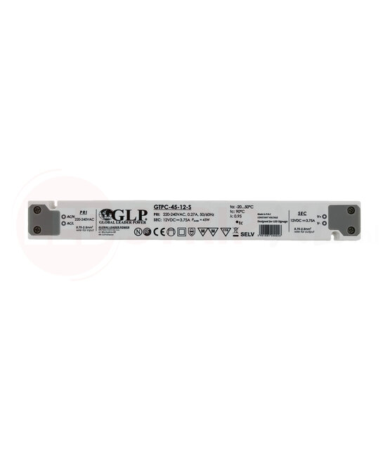 LED voeding 45 watt 12 volt 3,75 Ampère - IP20 - compact