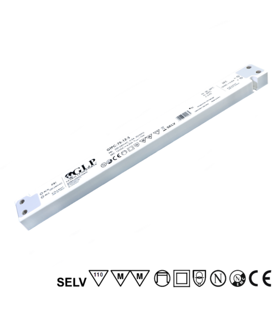LED voeding 75 watt 12 volt 6,25 Ampère - IP20 - compact