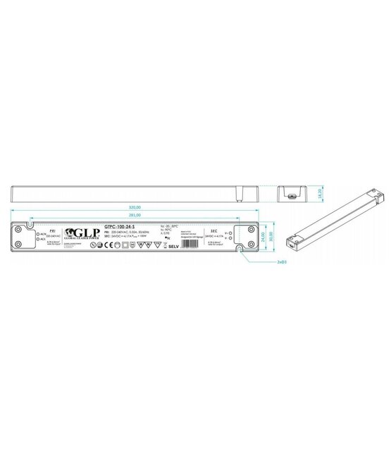SLIM LED voeding 60 watt 24 volt 2.5 Ampère - IP20 - compact - GTPC-60-24-S