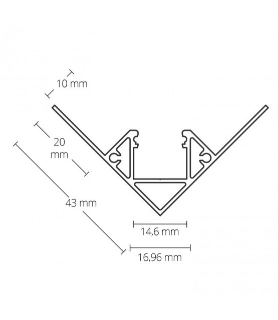 LED gips hoekprofiel 2 meter 43 mm x 43 mm C23STUC BINNENHOEK