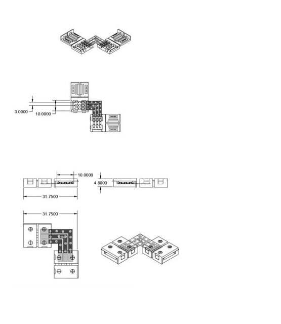 Hoekconnector LED strip connector 3 aderig 10mm voor Dual White LED strips - 112562