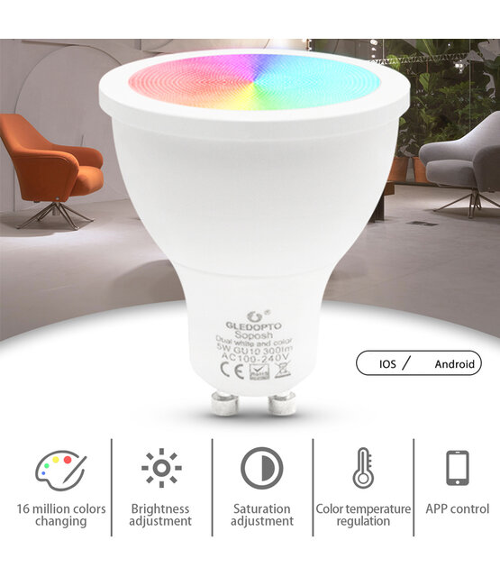 Gledopto Zigbee instelbare GU10 LED Spot RGBCCT 4 watt (2000K-6500K)