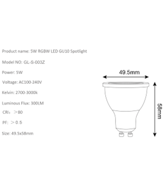 Gledopto Zigbee instelbare GU10 LED Spot RGBCCT 4 watt (2000K-6500K)