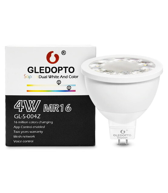 Gledopto Zigbee instelbare MR16 LED Spot RGBCCT 4 watt 12 volt (2000K-6500K)