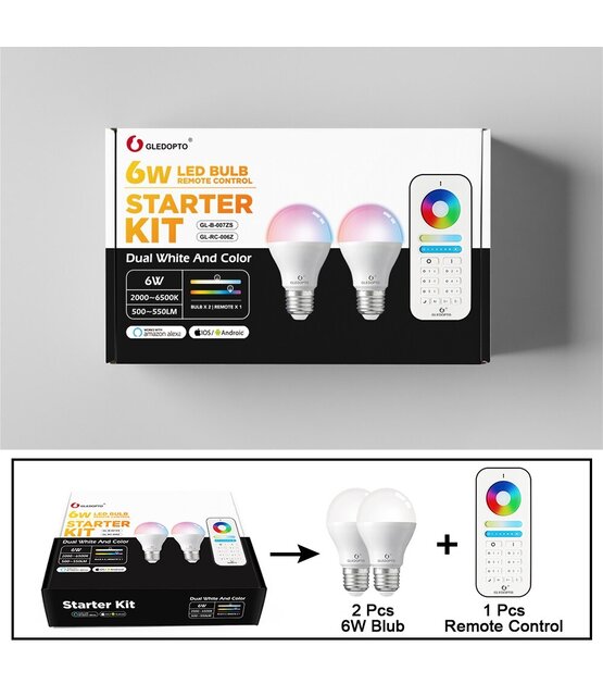 2 x Gledopto Zigbee instelbare E27 LED Spot RGBCCT 6 watt (2000K-6500K) Start kit