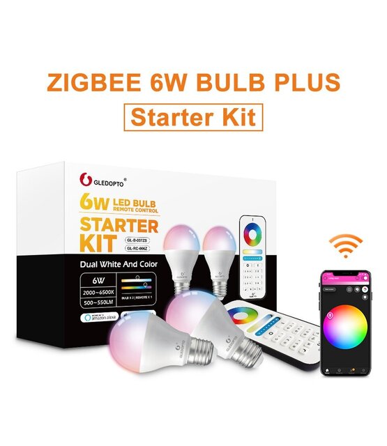 2 x Gledopto Zigbee instelbare E27 LED Spot RGBCCT 6 watt (2000K-6500K) Start kit