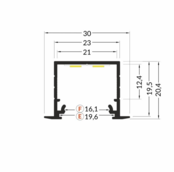 LED profiel 1 meter met afdekking  30mm X 20,4mm - 20INBOUW-ALU