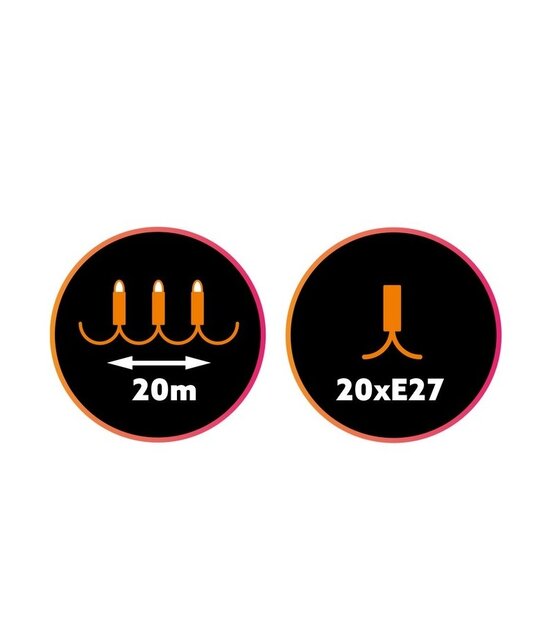 Koppelbare LED feestverlichting 10 meter lang met 20 lichtpunten E27 - prikkabel
