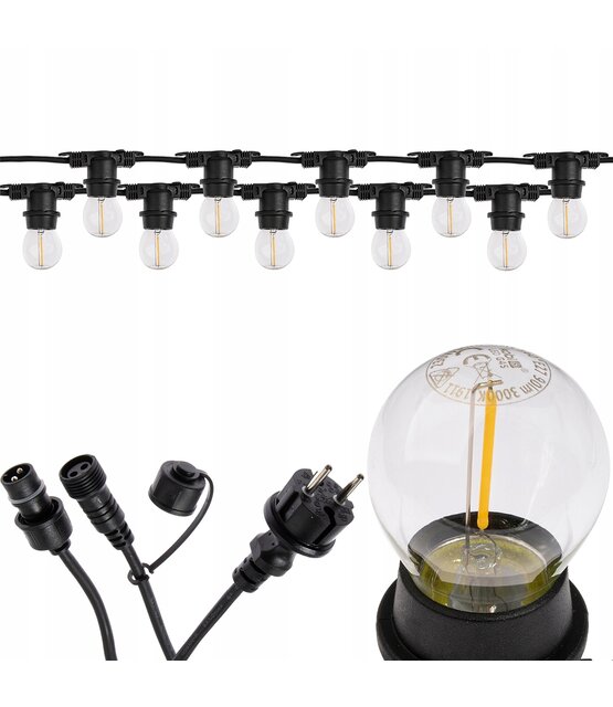 Koppelbare LED feestverlichting 20 meter lang met 20 lichtpunten E27 - prikkabel