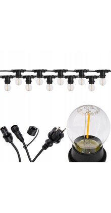 Koppelbare LED feestverlichting 10 meter lang met 10 lichtpunten E27 - prikkabel