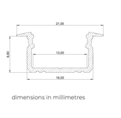 LED inbouw profiel 2 meter met opaal afdekking 8.80 mm x 16,00 mm PROMO HOOG INBOUW -ALU