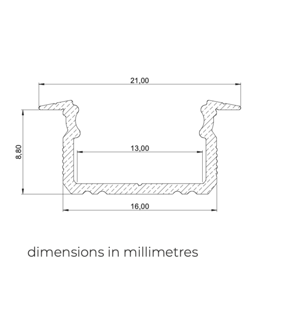 LED inbouw profiel 2 meter met opaal afdekking 8.80 mm x 16,00 mm PROMO HOOG INBOUW -ALU