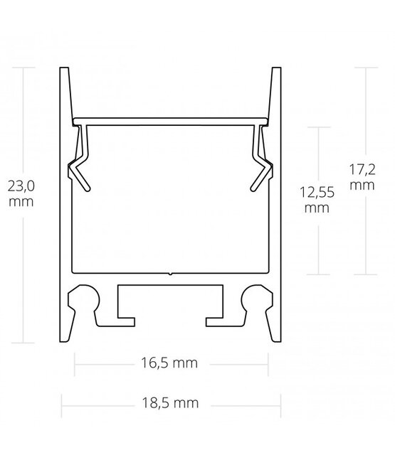 Zwart opbouw LED profiel 2 meter met opaal klikafdekking 18.5 mm x 23 mm - 18.2ZWART