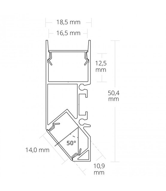 LED profiel Up Down - 2 meter met afdekking 50 mm x 18.5 mm - UpDown04Wit