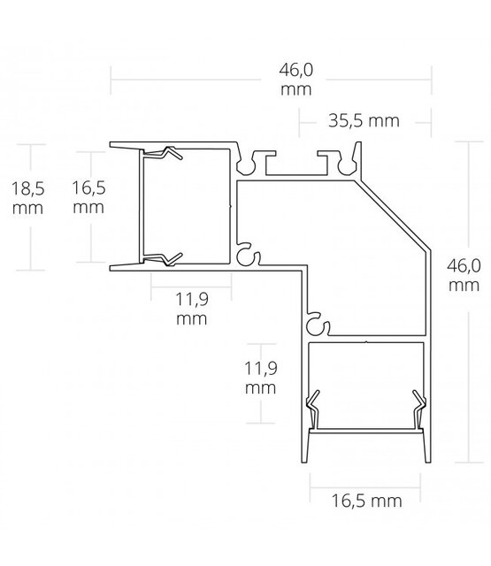 LED profiel Up Down - 2 meter met afdekking 46 mm x 18,5 mm - UpDown05Wit