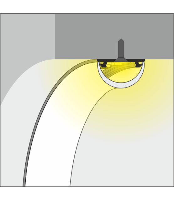 Buigbaar Wit LED profiel met half ronde opaal klikafdekking 2 meter - F12WIT - 20 mm x 3,3 mm + afdekking keuze