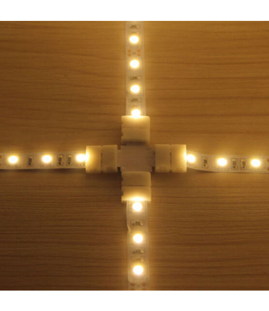 4 weg connector voor enkel kleurige LED strips - 10mm breed - X splitter