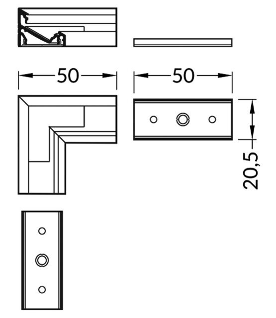 LED profiel hoekstuk aluminium t.b.v. LED profiel C14ALU