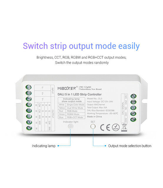 Dimbare LED controller 5 in 1 LED strip controller - Miboxer LS2