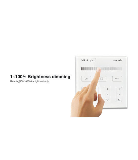 Mi-light 2.0 B1 draadloze touch-wanddimmer voor 4 zones – dimmen van 1% tot 100%
