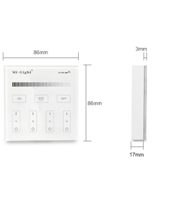 Mi-light 2.0 B1 draadloze touch-wanddimmer voor 4 zones – dimmen van 1% tot 100%