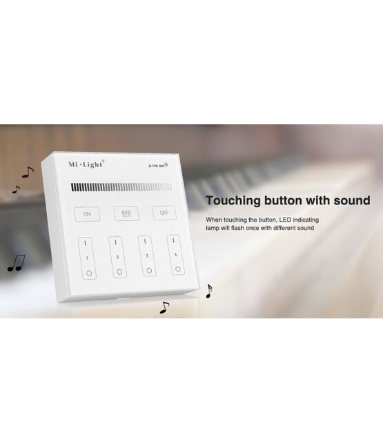 Mi-light 2.0 B1 draadloze touch-wanddimmer voor 4 zones – dimmen van 1% tot 100%