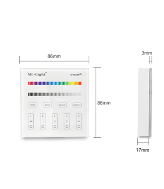 LED strip RGB/RGBW/RGBWW/RGBCCT wanddimmer draadloos 4 zone - B4