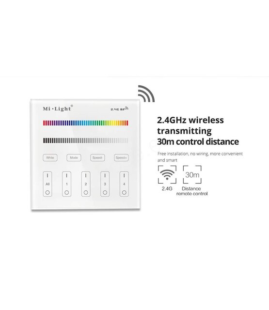 LED strip RGB/RGBW/RGBWW/RGBCCT wanddimmer draadloos 4 zone - B4