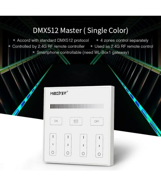 DMX Enkel kleurige LED wanddimmer - DMX 512 en Draadloos MIBOXER - X1