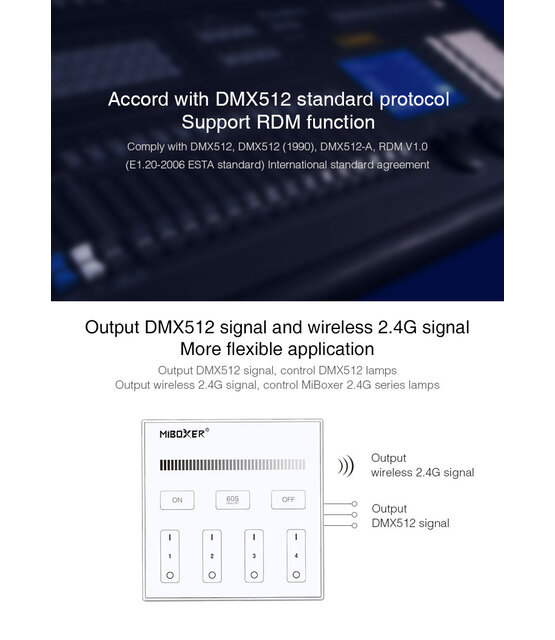 DMX Enkel kleurige LED wanddimmer - DMX 512 en Draadloos MIBOXER - X1