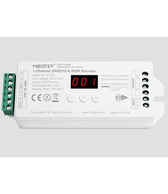 DMX Controller 512 1-Kanaal 12-24V MiBOXER D1-CX